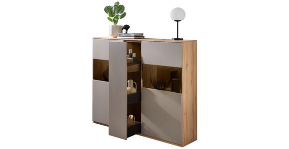 HIGHBOARD Grau, Buchefarben  150/131/40 cm  - Buchefarben/Schwarz, KONVENTIONELL, Glas/Holzwerkstoff (150/131/40cm) - Venda