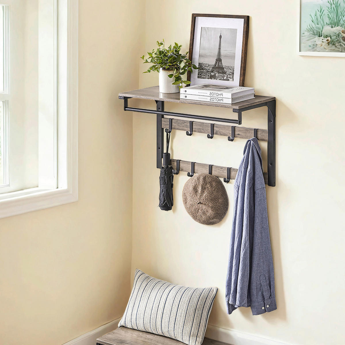 WANDGARDEROBE  in Schwarz, Greige  - Greige/Schwarz, MODERN, Holzwerkstoff/Metall (65/42/30cm) - MID.YOU