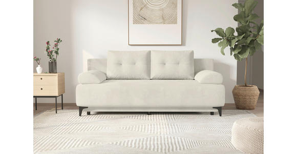 SCHLAFSOFA Plüsch Creme Rückenkissen, Armlehnenkissen, Bettkasten, Schlaffunktion, Rücken echt, Liegefläche im Originalstoff  - Creme/Schwarz, KONVENTIONELL, Textil/Metall (200/98/90cm) - Carryhome