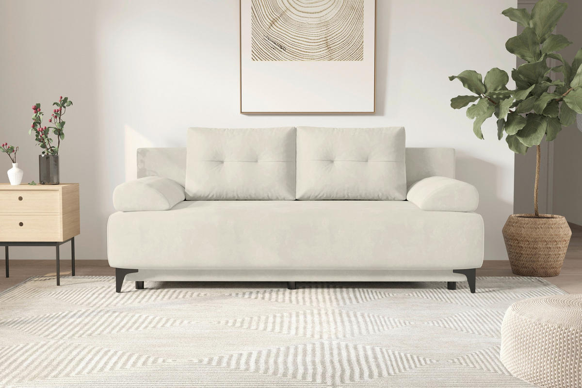 SCHLAFSOFA  mit Liegefunktion, Rücken echt Plüsch Creme  - Creme/Schwarz, KONVENTIONELL, Textil/Metall (200/98/90cm) - Carryhome