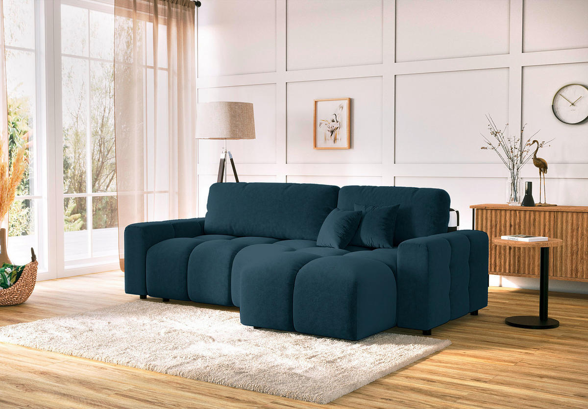 ECKSOFA Luki Dunkelblau Mikrofaser  - Schwarz/Dunkelblau, Design, Kunststoff/Textil (233/142cm) - Livetastic