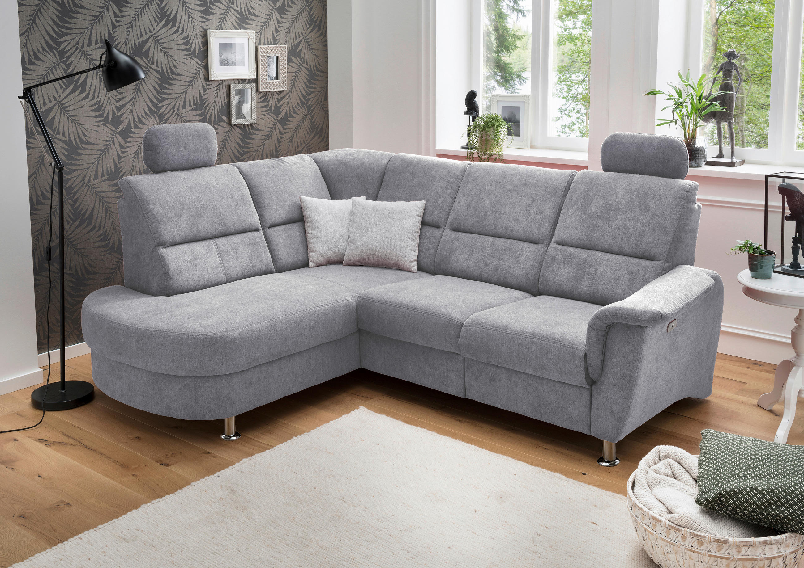 ECKSOFA Mikrofaser Grau  - Chromfarben/Grau, Konventionell, Textil/Metall (184/231cm) - Livetastic