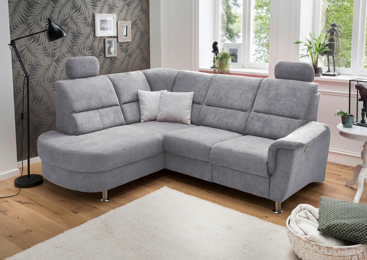 ECKSOFA Grau Mikrofaser  - Chromfarben/Grau, KONVENTIONELL, Textil/Metall (184/231cm) - Livetastic