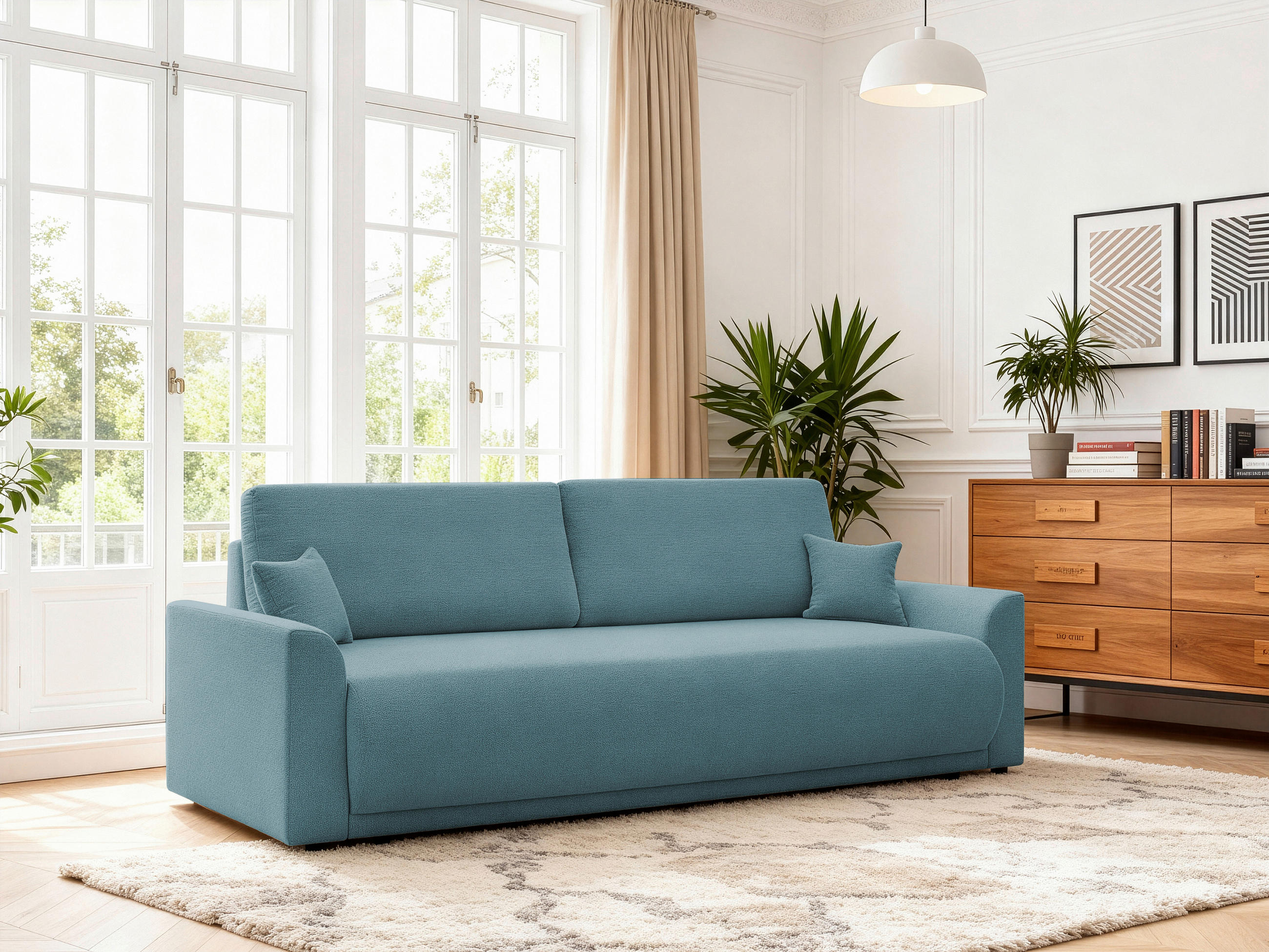 SCHLAFSOFA KIMMY Struktur Petrol  inkl. Zierkissen, Rückenkissen, Bettkasten  - Petrol/Schwarz, Design, Kunststoff/Textil (234/90/103cm) - P & B