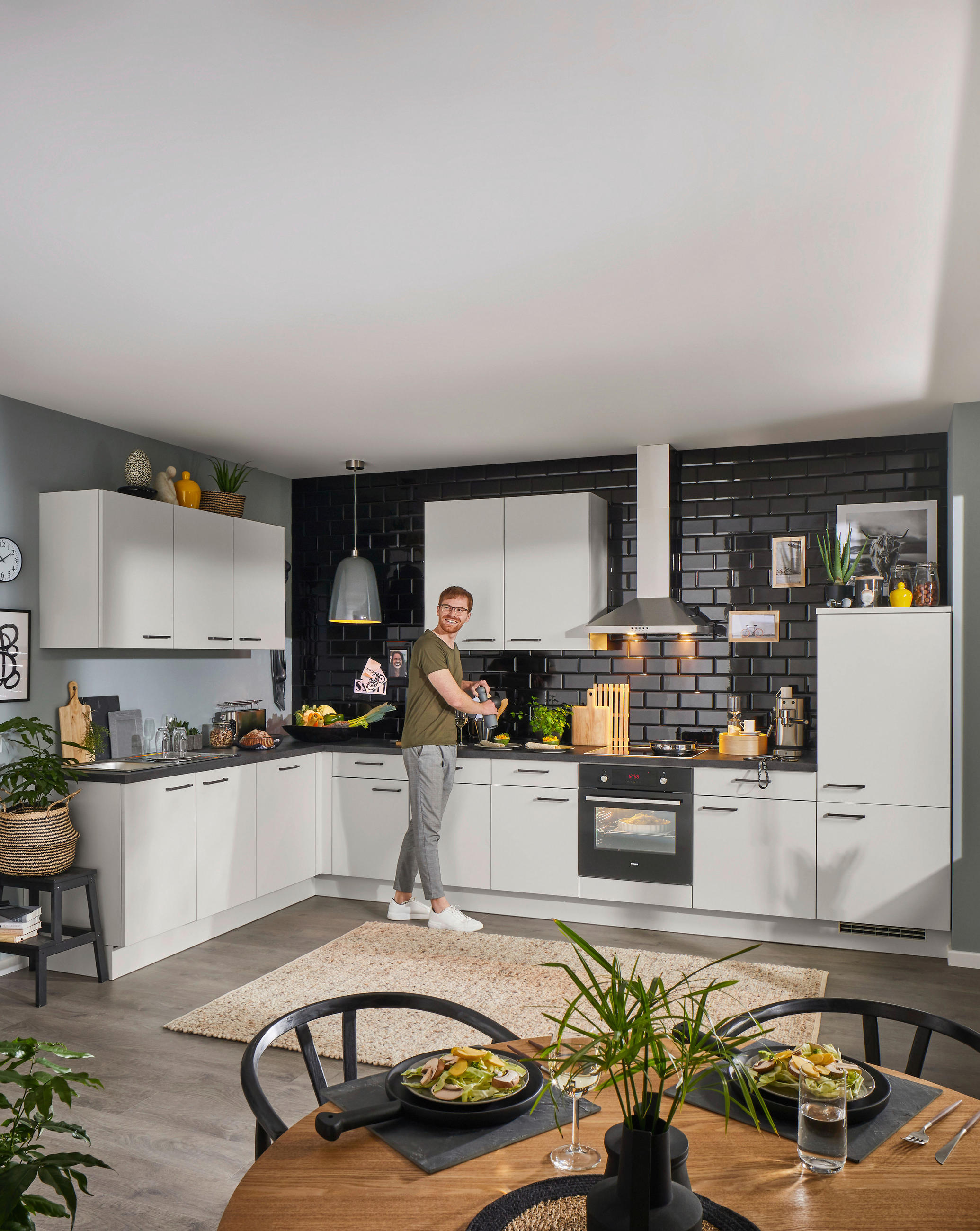 EINBAUKÜCHE   - Hellgrau, Design, Holzwerkstoff - Celina