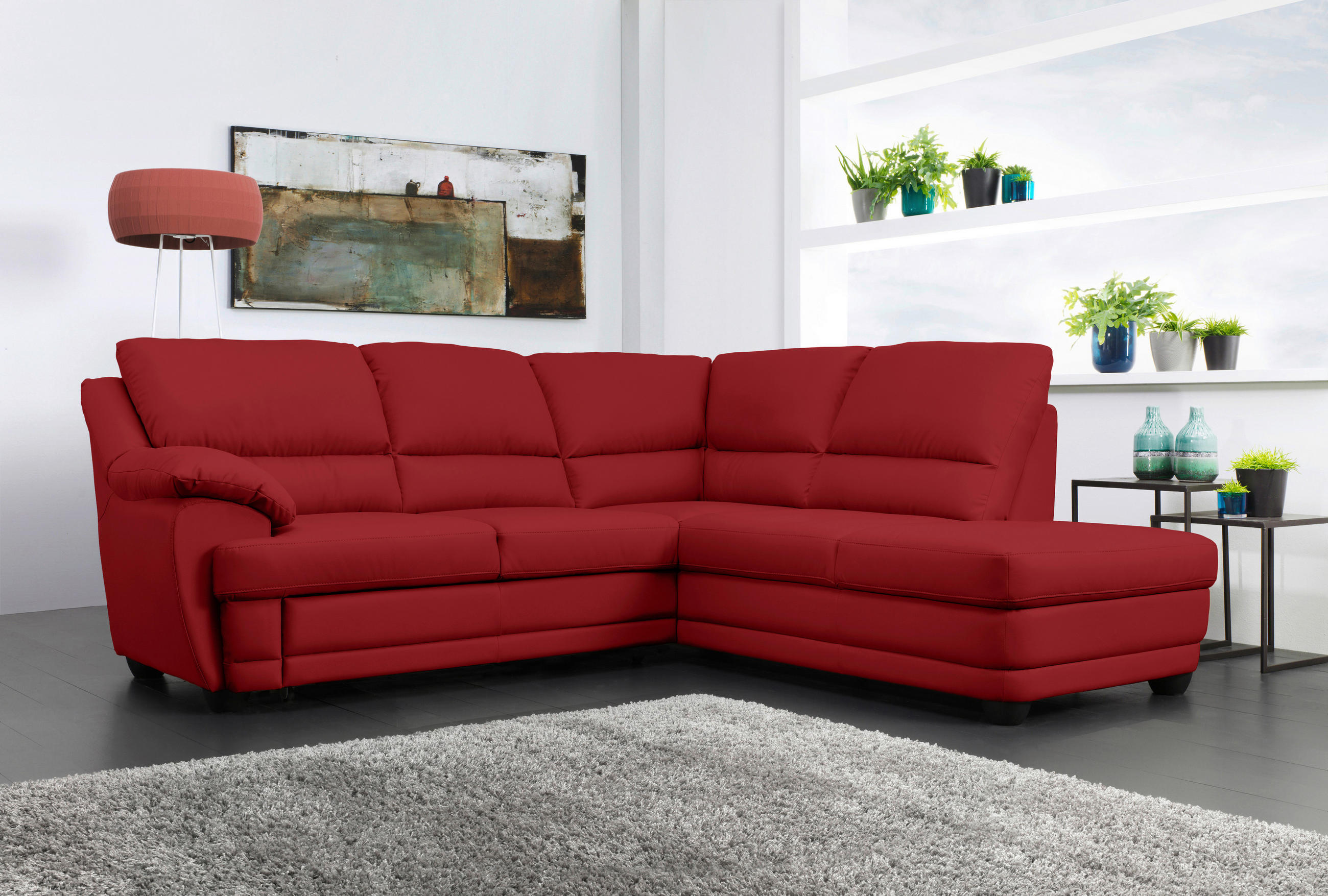 ECKSOFA in Lederlook Rot - Rot, Design, Kunststoff/Textil (245/225cm) - Livetastic