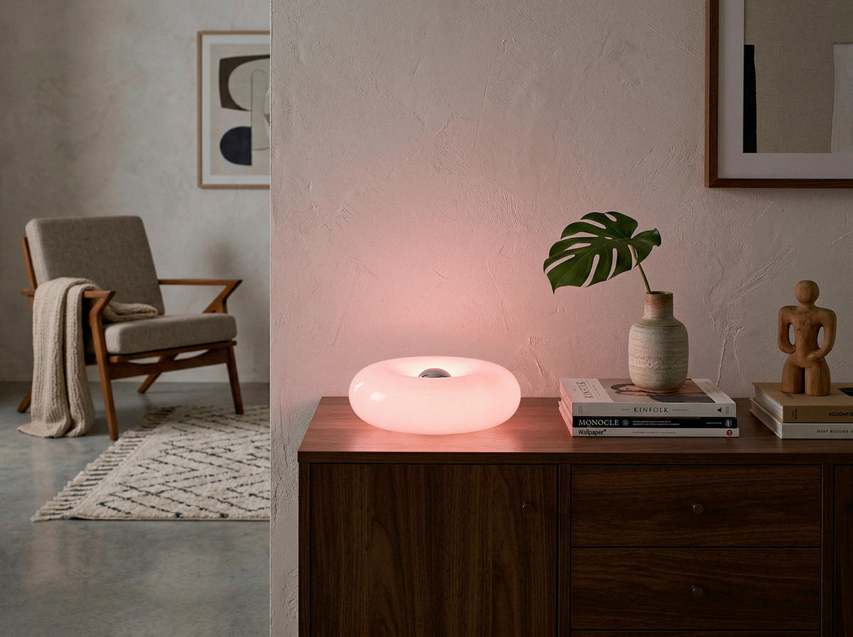 LED-TISCHLEUCHTE Basile 30/12 cm  - Chromfarben/Beere, Design, Glas/Kunststoff (30/12cm) - Eglo