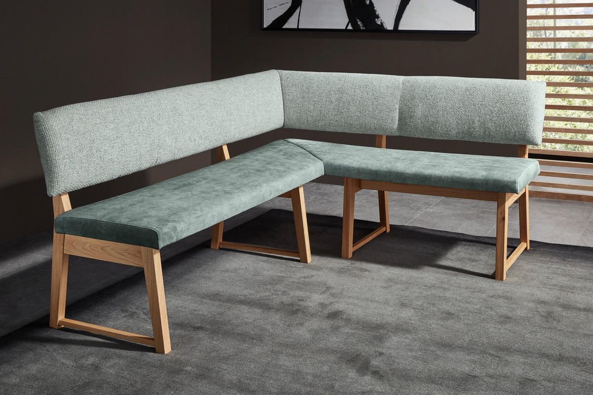 ECKBANK 190/150 cm beflockt, Mikrofaser Mintgrün, Wildeiche Wildeiche massiv Holz   - Wildeiche/Mintgrün, KONVENTIONELL, Holz/Textil (190/150cm) - Valnatura