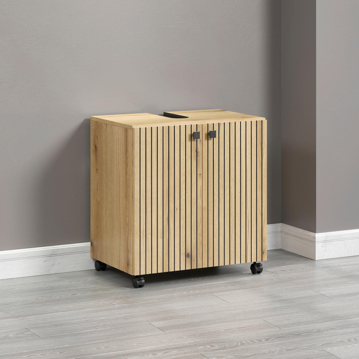 WASCHBECKENUNTERSCHRANK 60/64/42 cm  - Eichefarben/Schwarz, Trend, Holzwerkstoff/Kunststoff (60/64/42cm) - MID.YOU