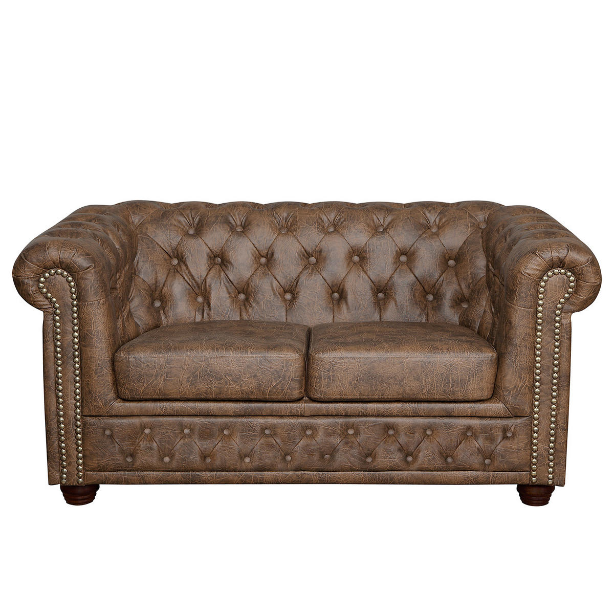 2-SITZER-SOFA YORK in Lederlook Braun  - Braun, Design, Holz/Textil (148/72/86cm) - P & B