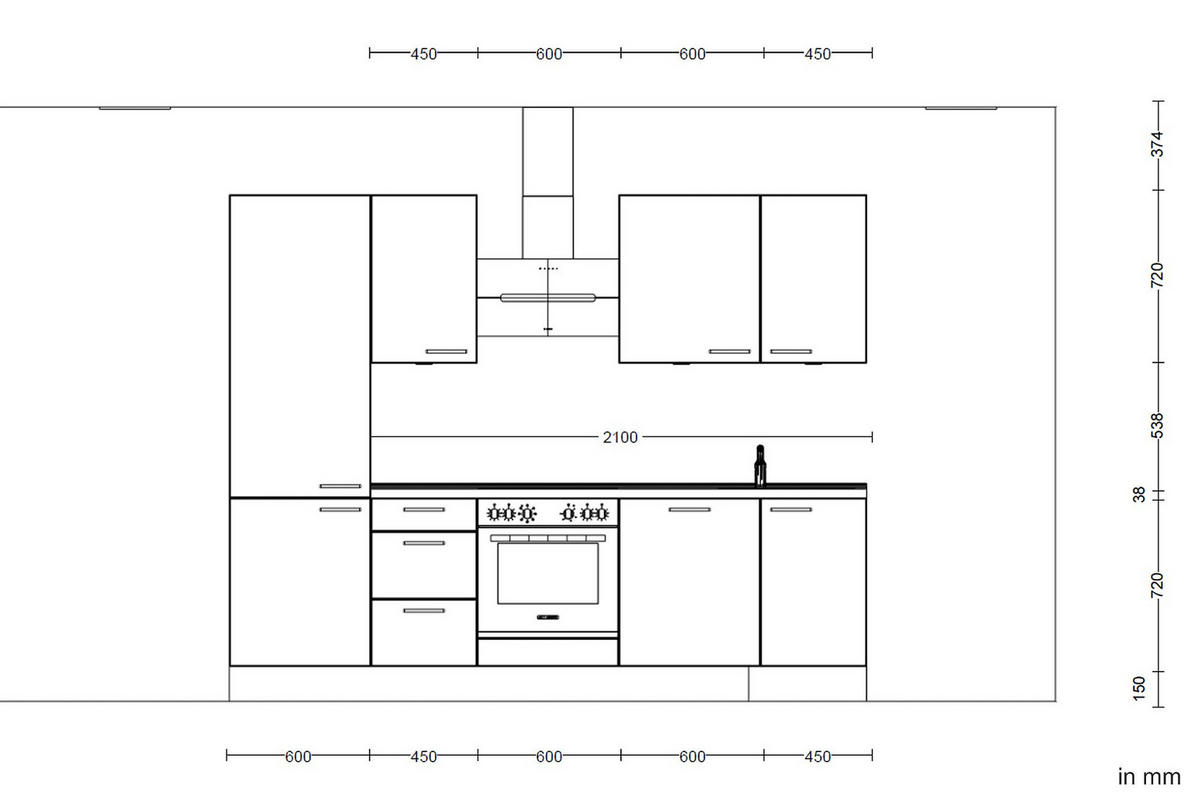 KÜCHENLEERBLOCK 270 cm   in Schwarz, Eichefarben  - Edelstahlfarben/Eichefarben, MODERN, Holzwerkstoff/Metall (270cm) - Nobilia