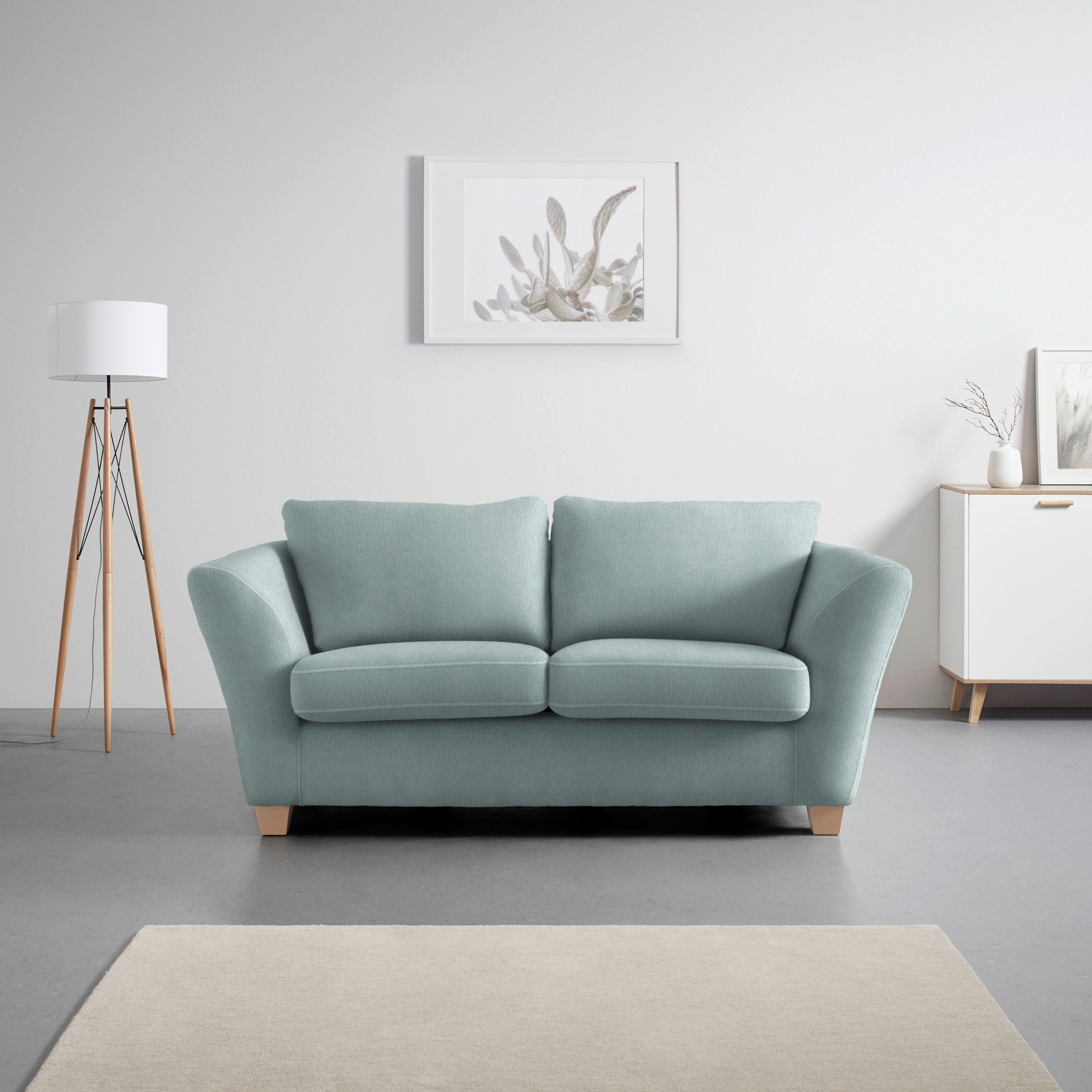 2-SITZER-SOFA in Chenille Petrol  - Petrol/Naturfarben, Holz/Textil (190/70-85/95cm) - MID.YOU
