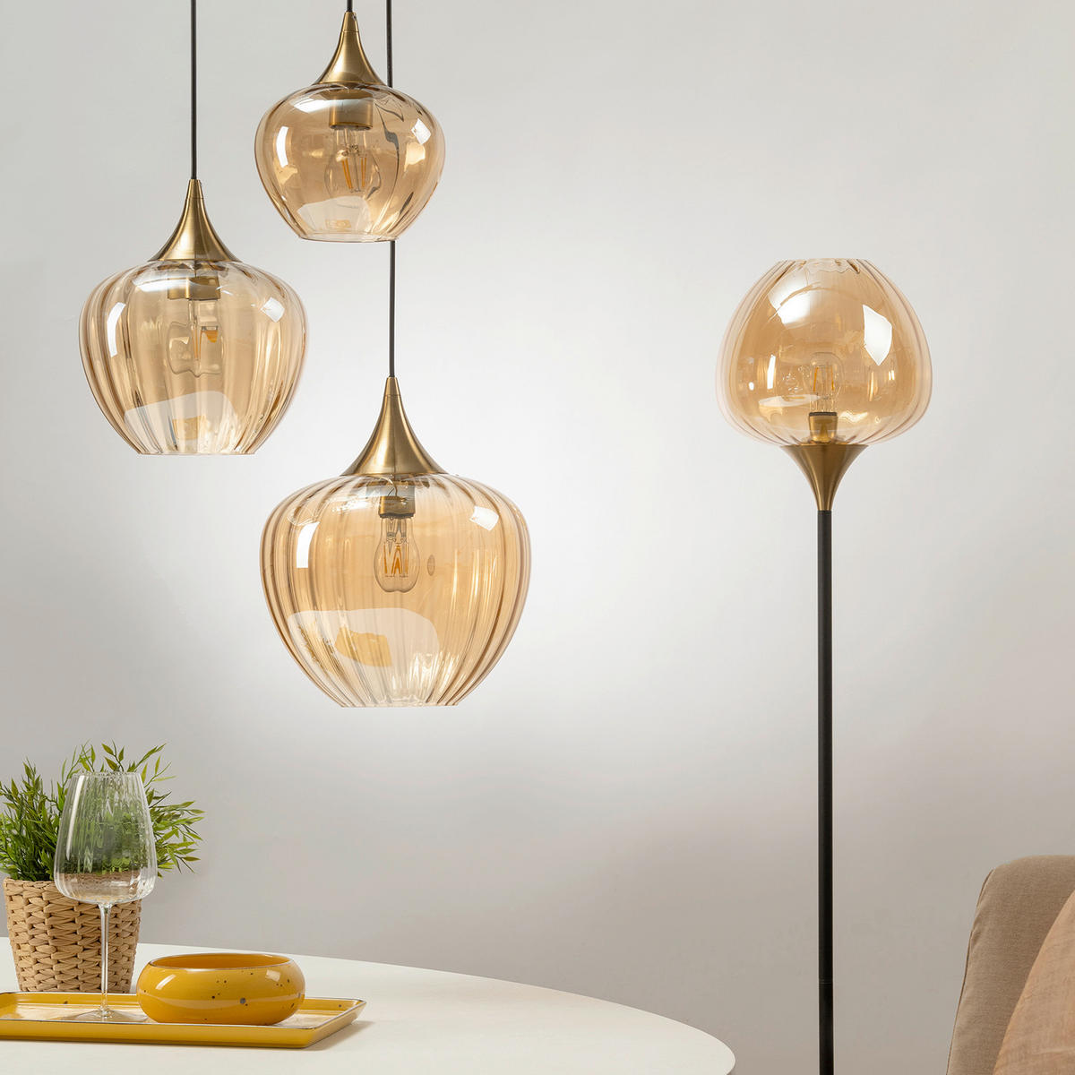 PENDELLEUCHTE 30/30/110 cm  - Cognac, KONVENTIONELL, Glas/Metall (30/30/110cm) - Eglo