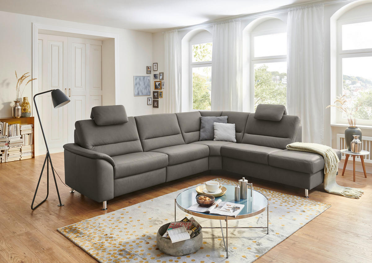 ECKSOFA in Echtleder Grau  - Alufarben/Grau, Konventionell, Leder/Metall (290/249cm) - Beldomo Premium