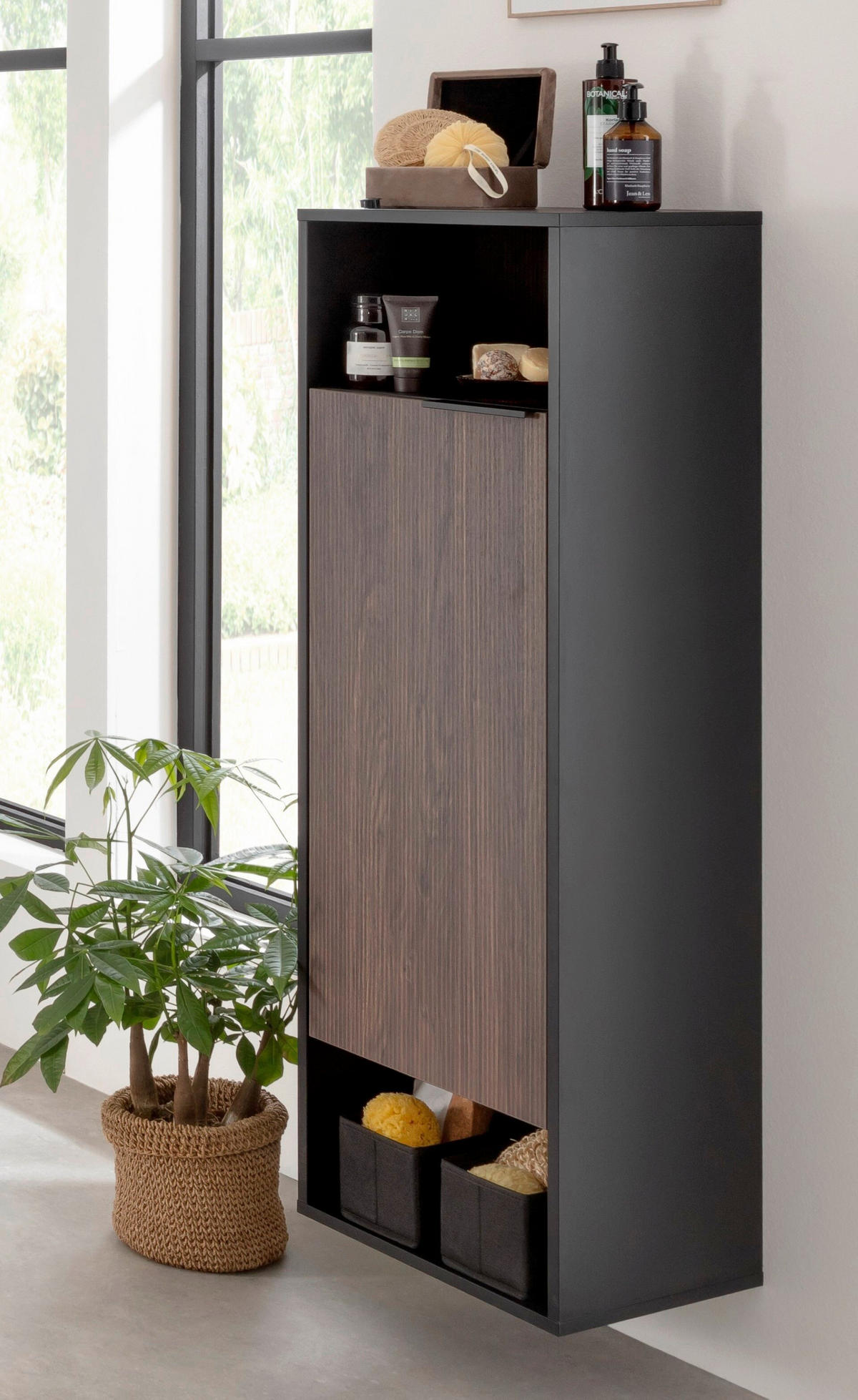 MIDISCHRANK 40,2/125,7/32 cm  - Eiche dunkel/Schwarz, Basics, Glas/Holzwerkstoff (40,2/125,7/32cm) - MID.YOU