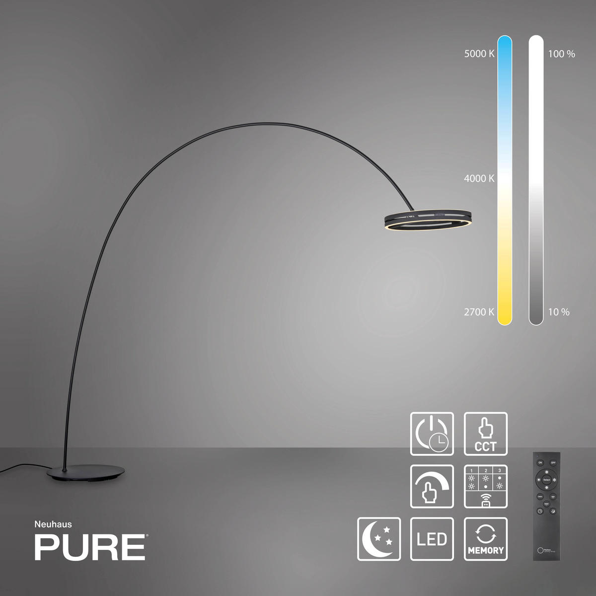 BOGENLEUCHTE 290/60/250 cm    - Schwarz, Design, Kunststoff/Metall (290/60/250cm) - Neuhaus PURE