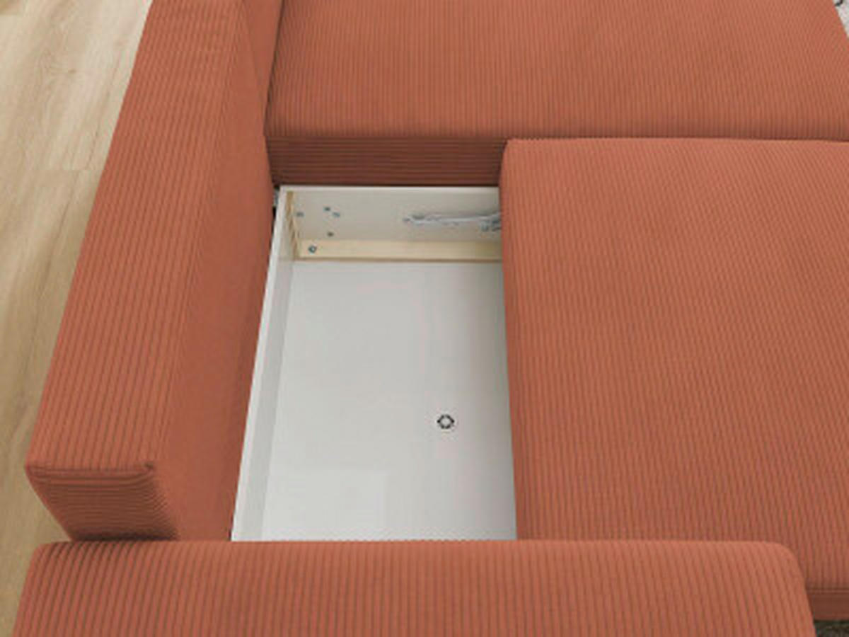 ECKSOFA Ottomane rechts  ATILLA Orange Cord  - Schwarz/Orange, MODERN, Kunststoff/Textil (244/149cm)