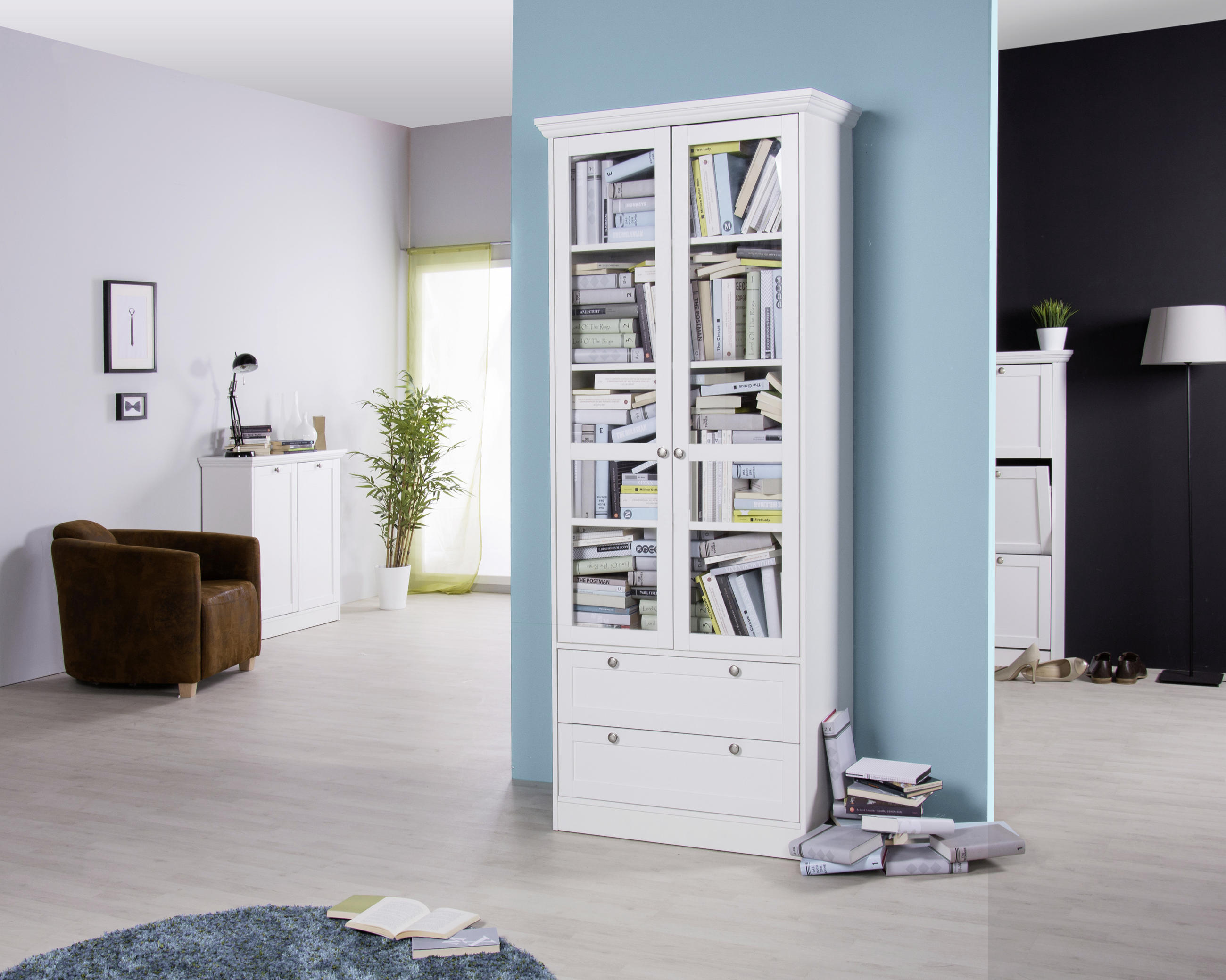 VITRINE in Weiß  - Schwarz/Weiß, Basics, Holzwerkstoff/Metall (80/200/45cm) - Carryhome