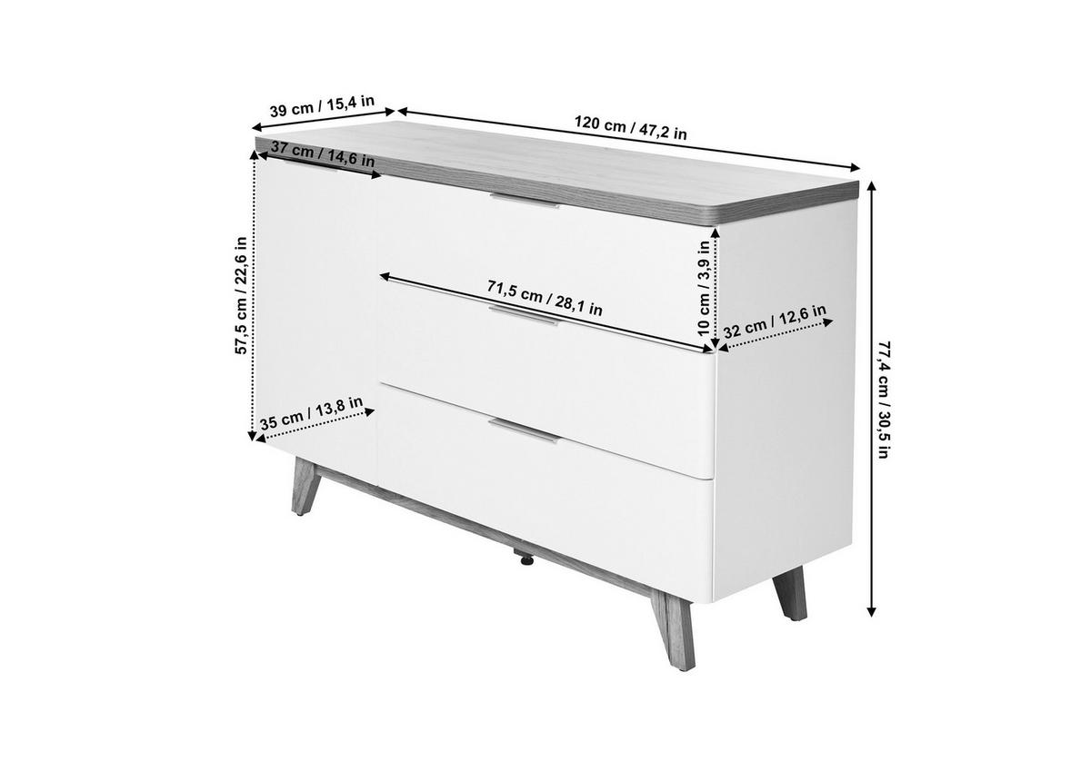 SIDEBOARD  in 120/77/39 cm  - Eichefarben/Alufarben, KONVENTIONELL, Holzwerkstoff/Metall (120/77/39cm) - Livetastic