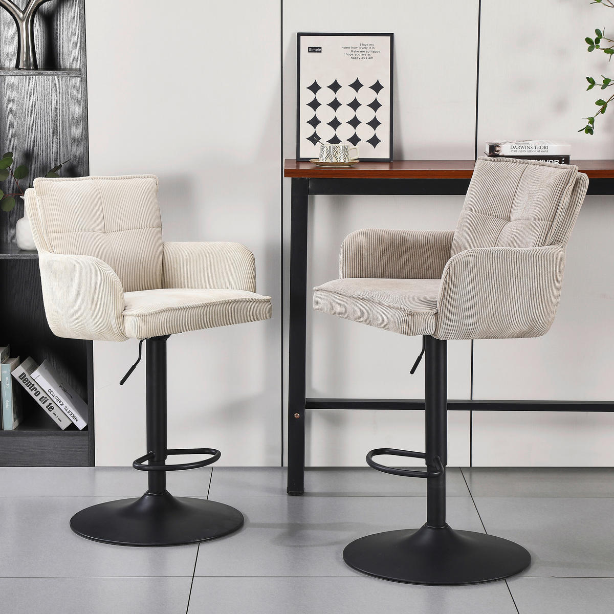 BARHOCKER in Metall, Textil Schwarz, Beige  - Beige/Schwarz, KONVENTIONELL, Textil/Metall (57/100-121/57cm) - MID.YOU