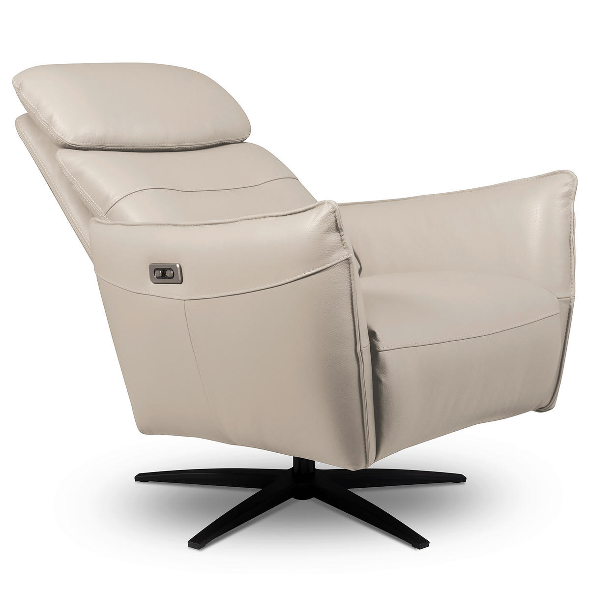 RELAXSESSEL in Leder Hellgrau  - Hellgrau/Schwarz, Design, Leder/Metall (77/107/88cm) - Livetastic