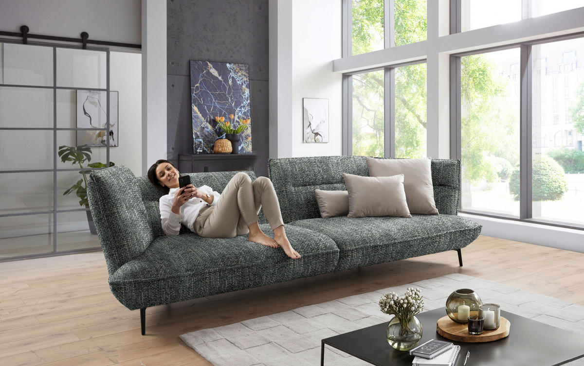 MEGASOFA in Flachgewebe Dunkelgrau  - Dunkelgrau/Schwarz, Design, Holzwerkstoff/Textil (339/92/99cm) - Moderano