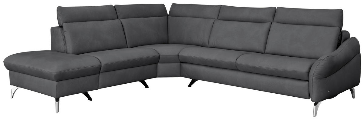 ECKSOFA in Echtleder Dunkelgrau  - Edelstahlfarben/Dunkelgrau, Konventionell, Leder/Metall (242/296cm) - Himolla Komfortklass