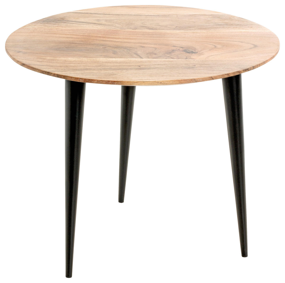 BEISTELLTISCH 50/50/41 cm Akazie massiv Schwarz, Akaziefarben rund  - Schwarz/Akaziefarben, KONVENTIONELL, Holz/Metall (50/50/41cm)
