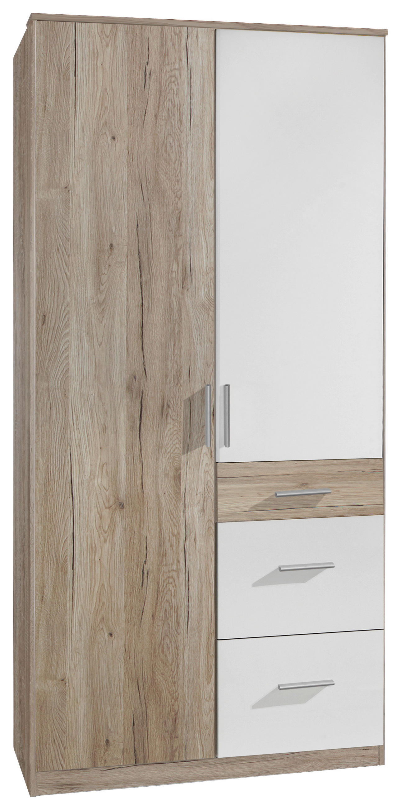 KLEIDERSCHRANK Weiß, Eiche San Remo 2 Tür(en)  - Alufarben/Weiß, KONVENTIONELL, Holzwerkstoff/Kunststoff (91/199/58cm) - Boxxx