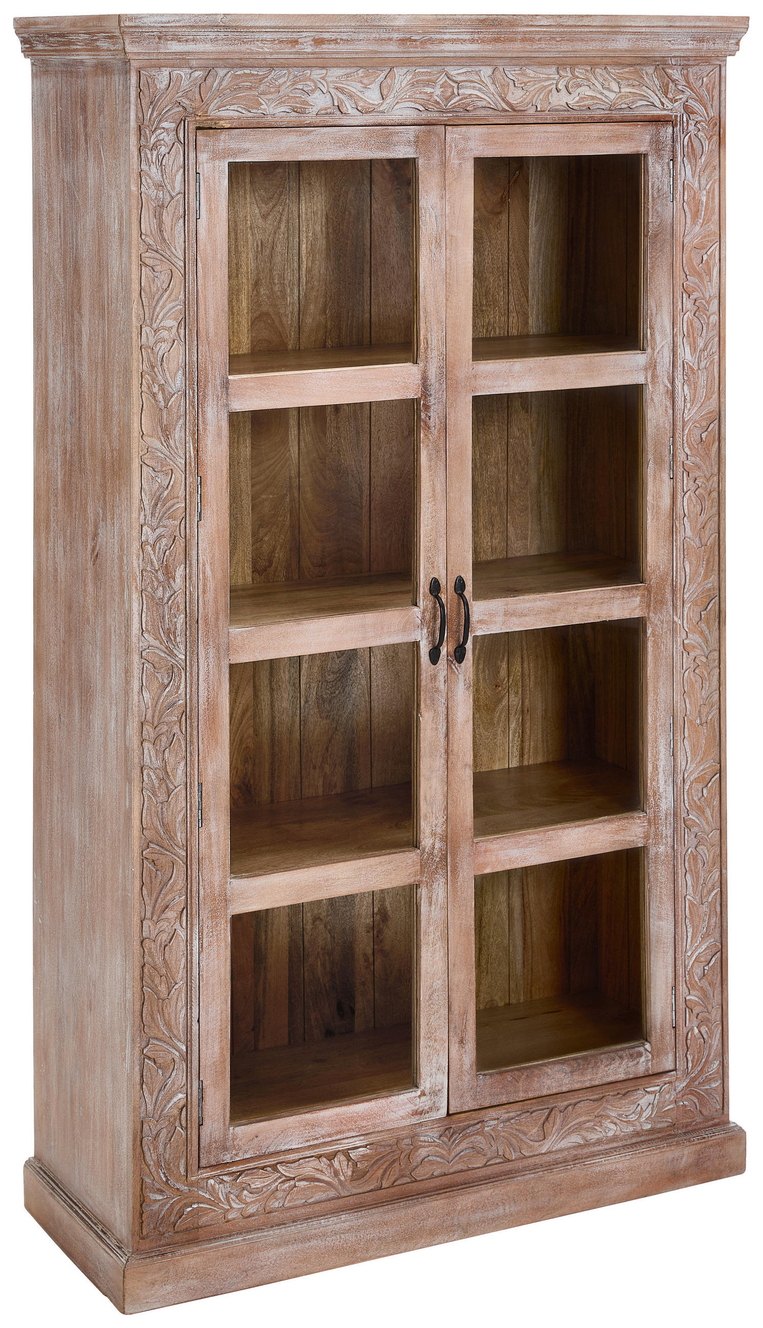 VITRINE in vollmassiv Mangoholz Weiß  - Schwarz/Weiß, Design, Glas/Holz (110/190/45cm) - Livetastic