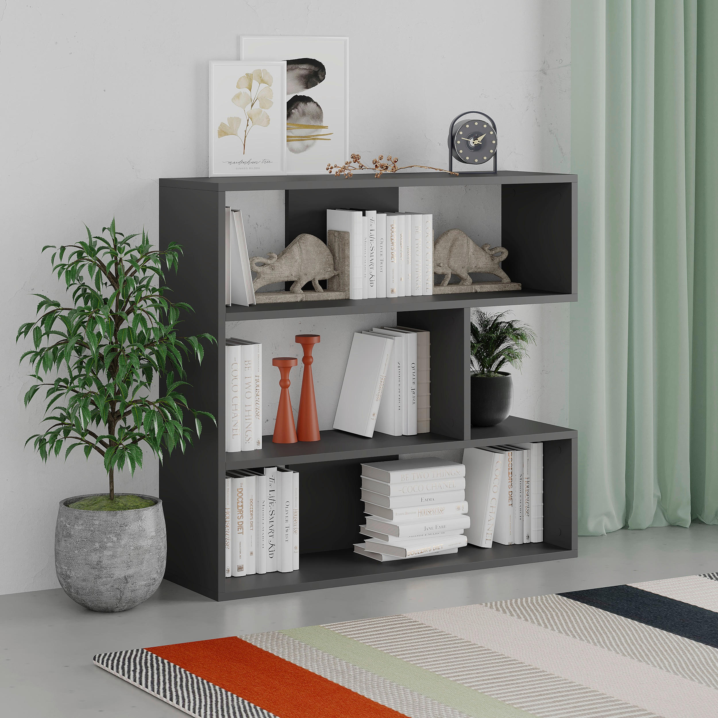 BÜCHERWAND  94/89/30 cm Anthrazit  - Anthrazit, Design, Holzwerkstoff (94/89/30cm) - Livetastic