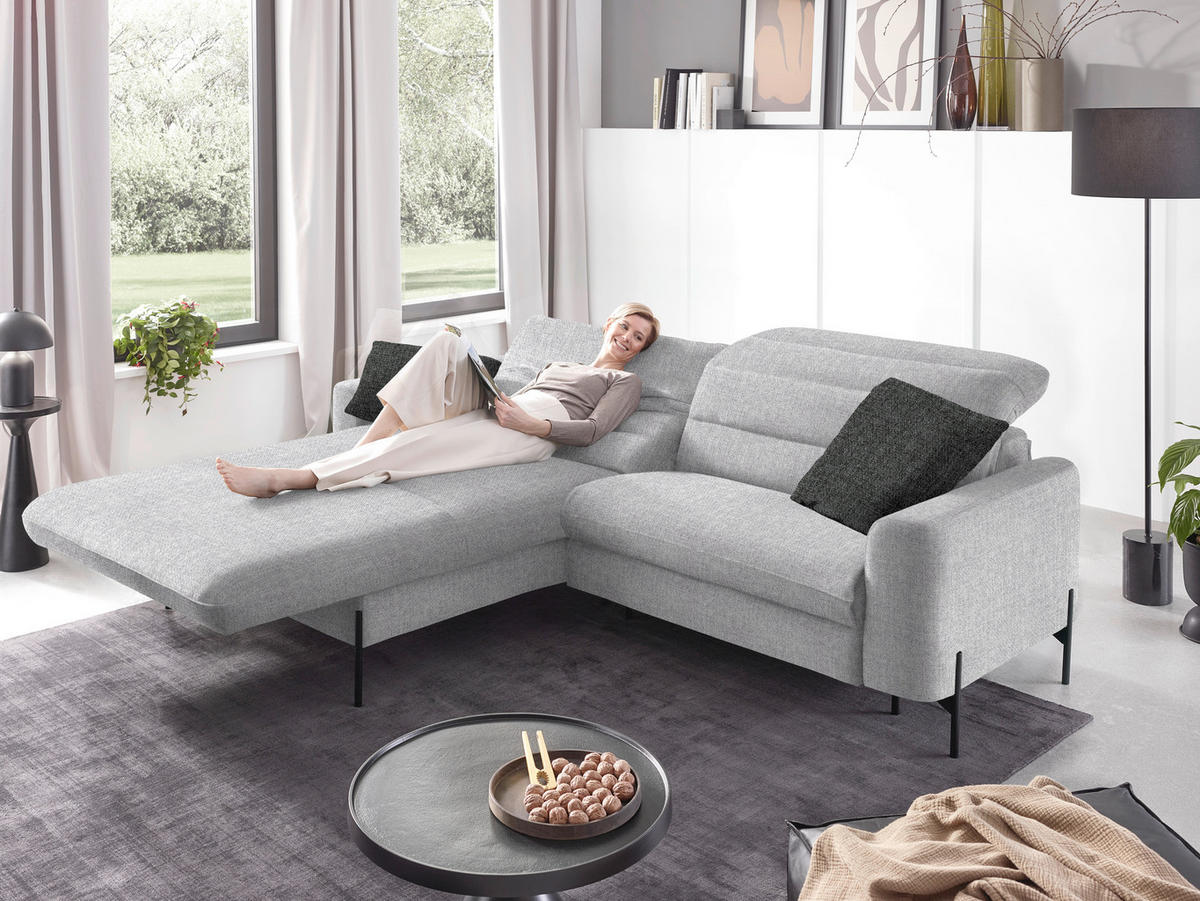ECKSOFA in Flachgewebe Hellgrau  - Hellgrau/Schwarz, Design, Textil/Metall (191/252cm) - Dieter Knoll