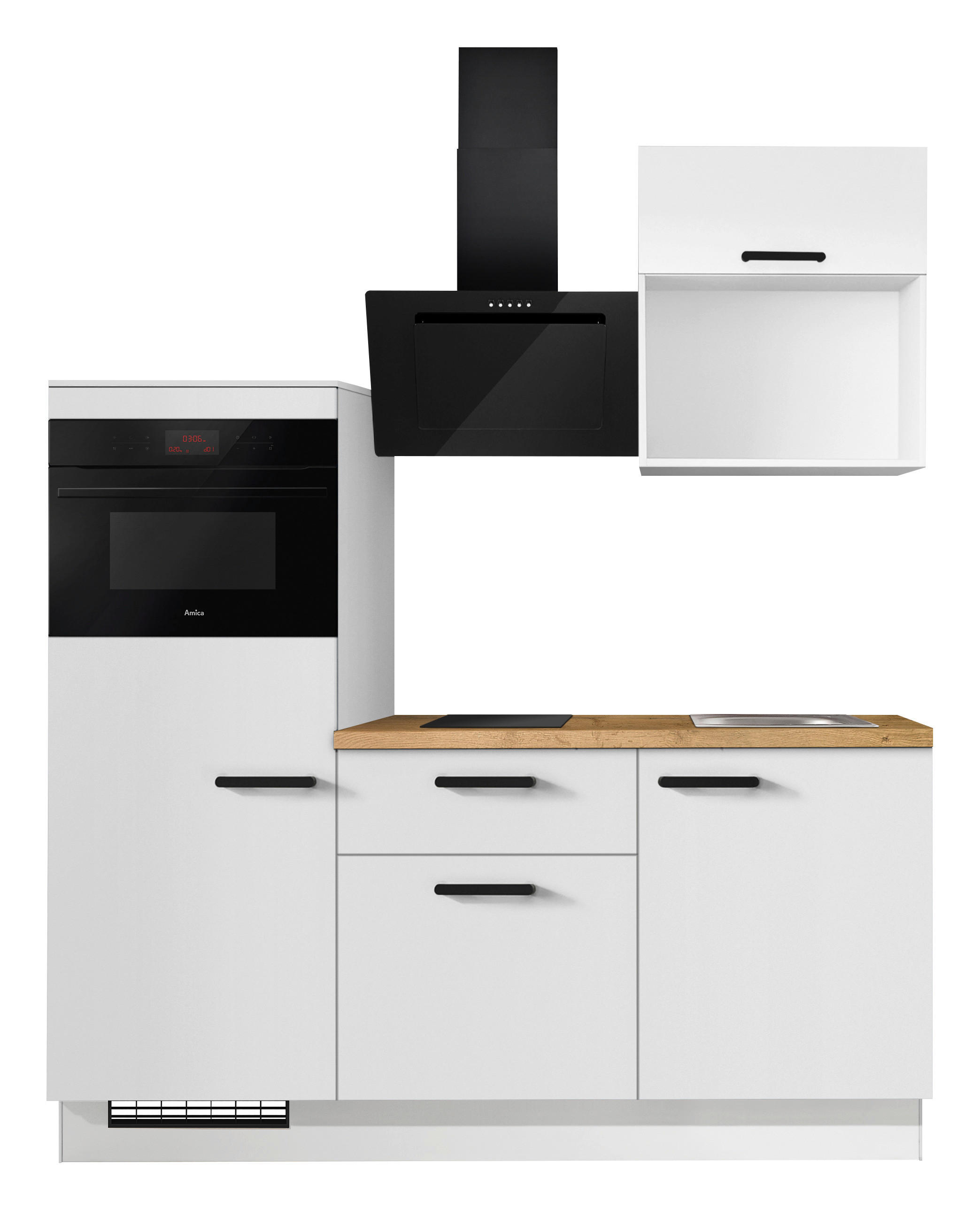 KÜCHENBLOCK 180 cm   in Weiß, Eichefarben  - Eichefarben/Schwarz, Basics, Holzwerkstoff/Metall (180cm) - Impuls