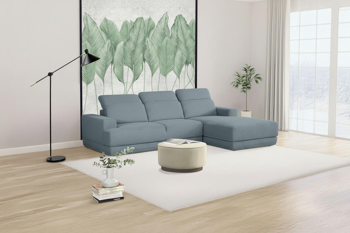 ECKSOFA Blau Webstoff  - Blau/Schwarz, Design, Kunststoff/Textil (204/293cm) - MID.YOU