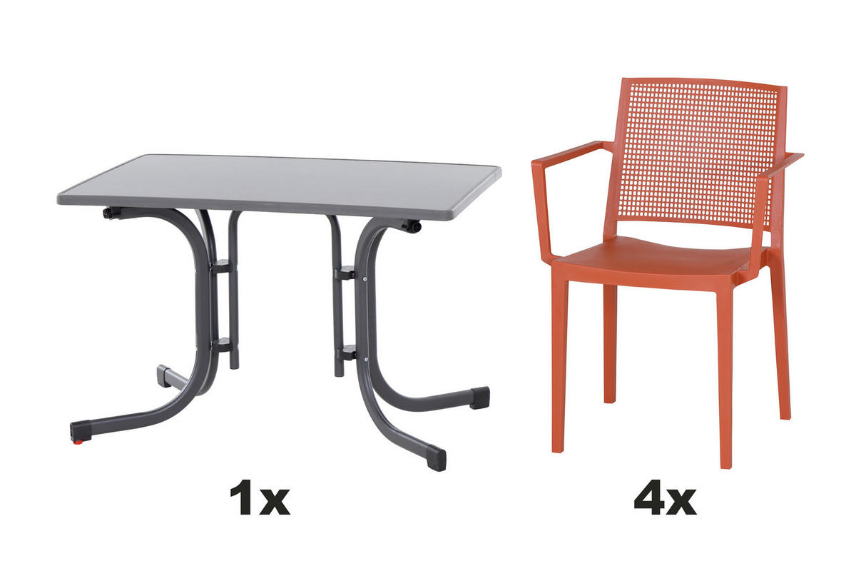 GARTENGARNITUR 5-teilig  - Anthrazit/Rot, Basics, Holzwerkstoff/Kunststoff (70/80/110cm) - Siena Garden