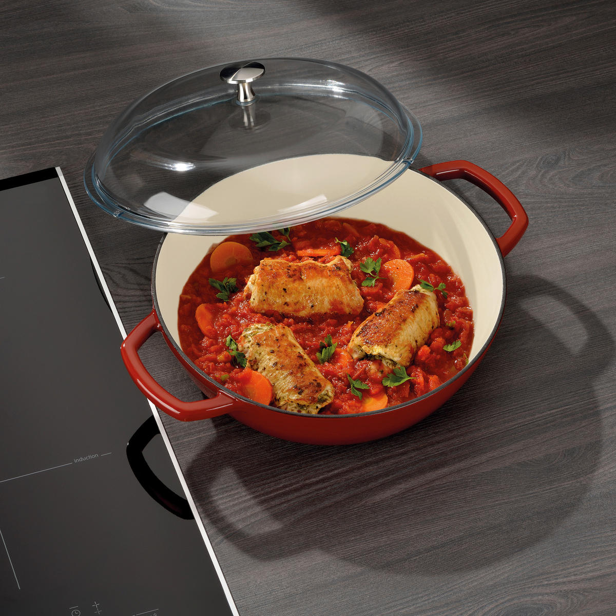 SCHMORPFANNE Calido  - Rot, KONVENTIONELL, Glas/Metall (28/16cm) - Kela