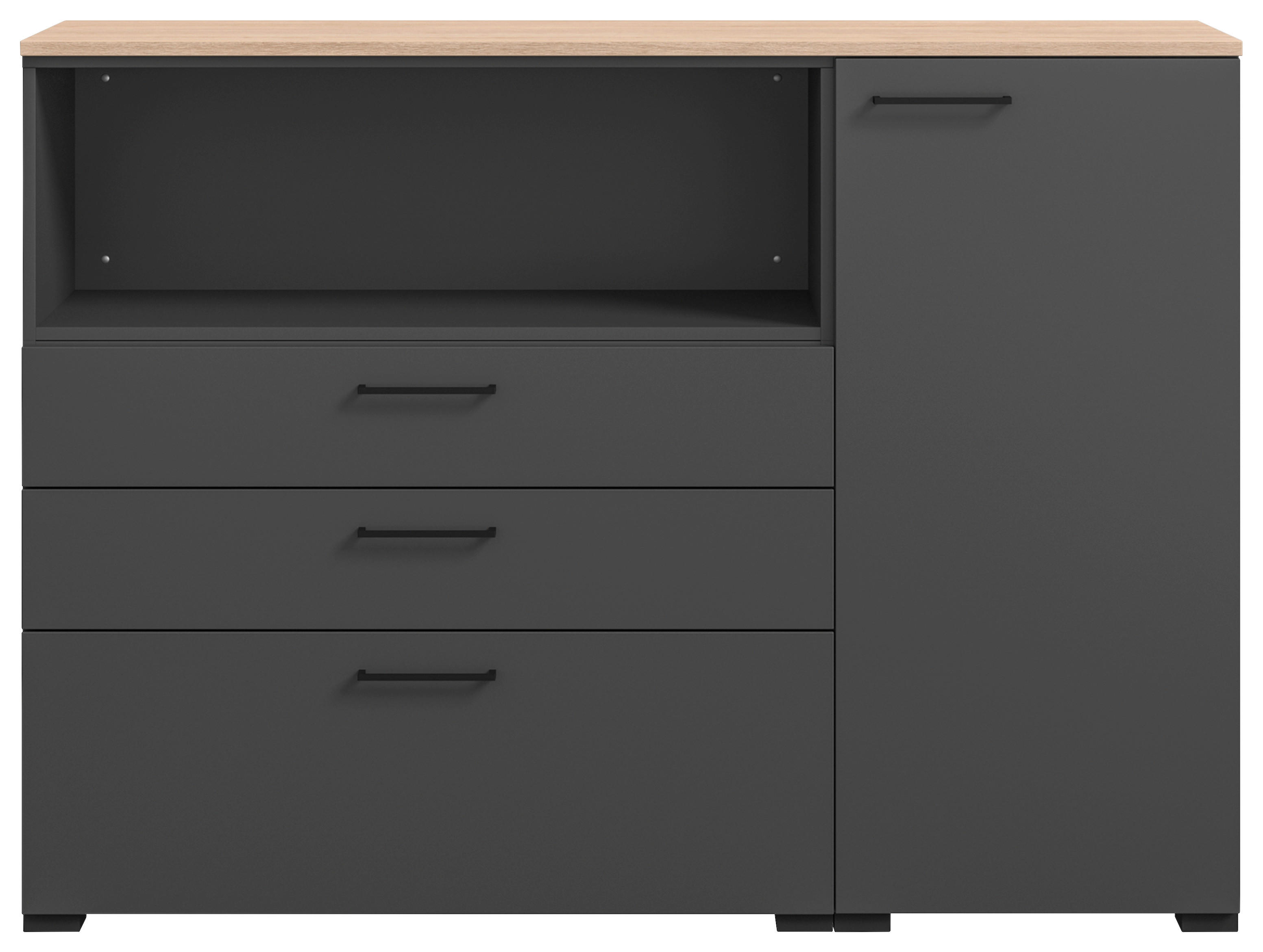 Thumbnail - Cantus Sideboard, Graphit, Eiche, Metall, 2 Fächer, 3 Schubladen, 150x108x41.9 cm, Made in Germany, in verschiedenen Hol...