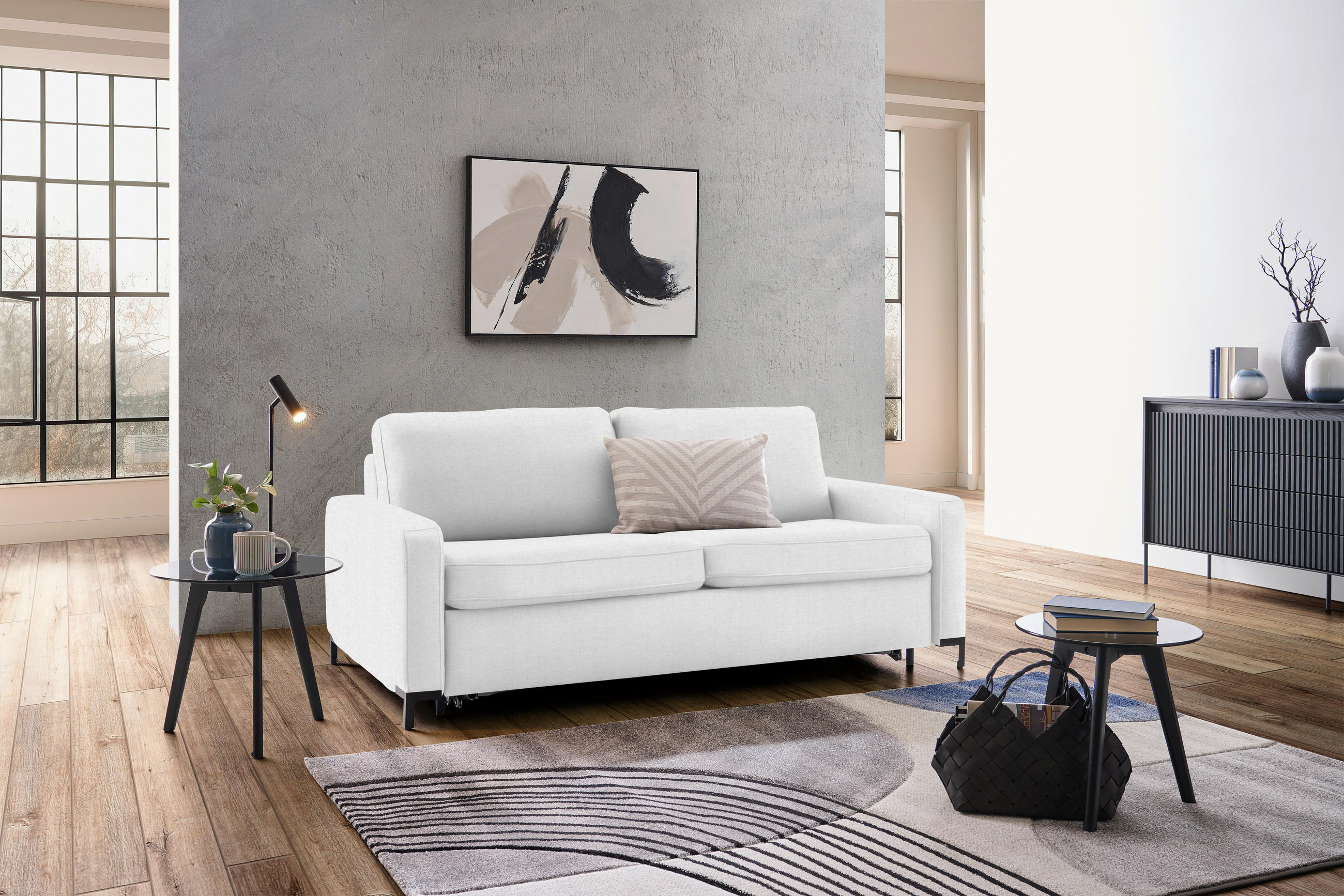 SCHLAFSOFA in Textil Creme  - Creme/Schwarz, Konventionell, Textil/Metall (187/84/97cm) - Welnova