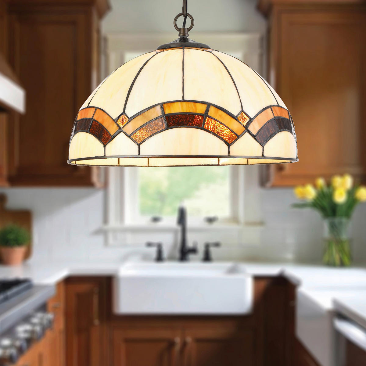 ASZTALI LÁMPA - barna/többszínű, Basics, Üveg/fém (40/23/40cm)