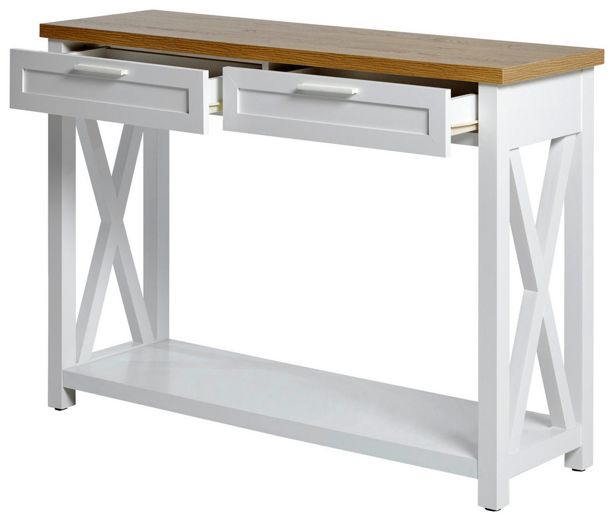 KONSOLENTISCH Weiß, Eichefarben  - Eichefarben/Weiß, LIFESTYLE, Holzwerkstoff/Metall (110/34/77cm)