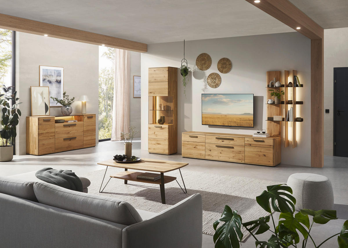 VITRINE  in massiv Wildeiche Wildeiche - Wildeiche/Schwarz, Natur, Glas/Holz (61,9/207/37,1cm) - Valnatura