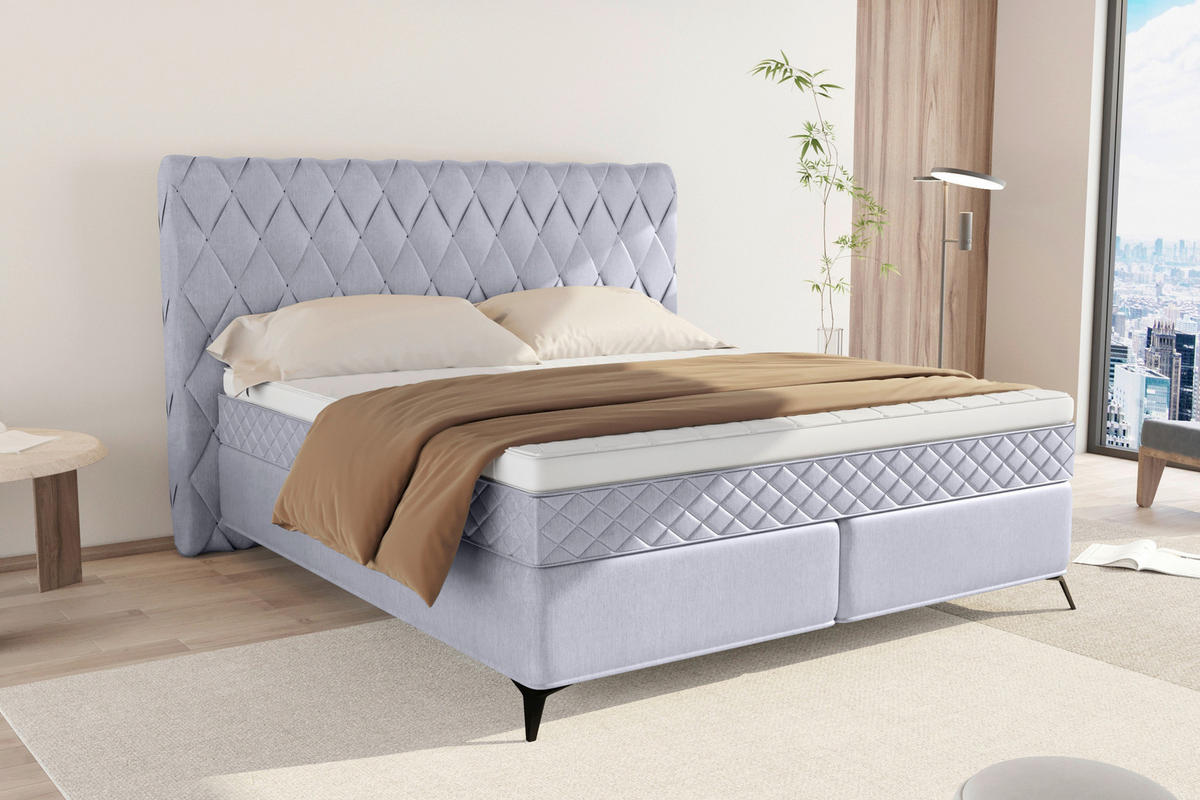BOXSPRINGBETT 180/200 cm  in Hellgrau  - Hellgrau/Schwarz, Design, Textil/Metall (180/200cm) - Boxxx