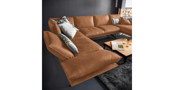 WOHNLANDSCHAFT in Echtleder Hellbraun - Hellbraun/Schwarz, Natur, Leder/Metall (217/359/155cm) - Dieter Knoll