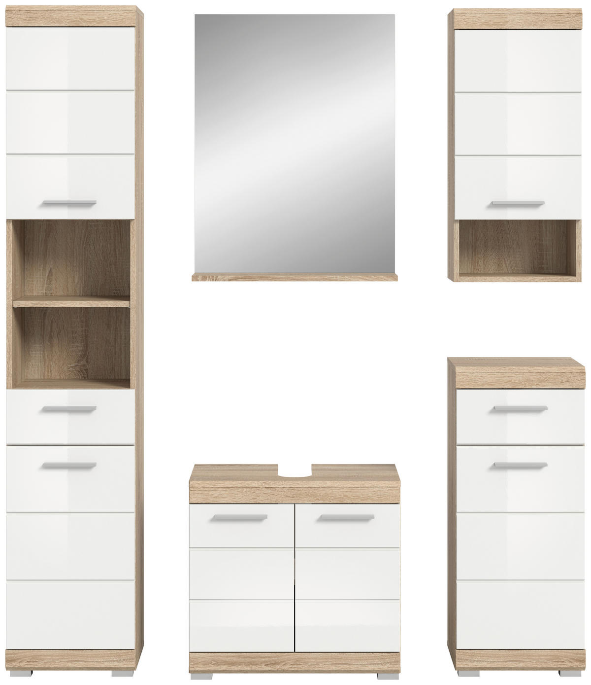 BADEZIMMER 5-teilig  in 134 cm  - Weiß Hochglanz/Silberfarben, MODERN, Glas/Holzwerkstoff (134cm) - MID.YOU