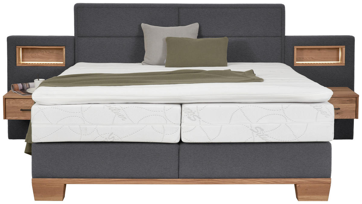 BOXSPRINGBETT 200/200 cm  in Grau, Eichefarben  - Eichefarben/Grau, Natur, Holz/Textil (200/200cm) - Valnatura