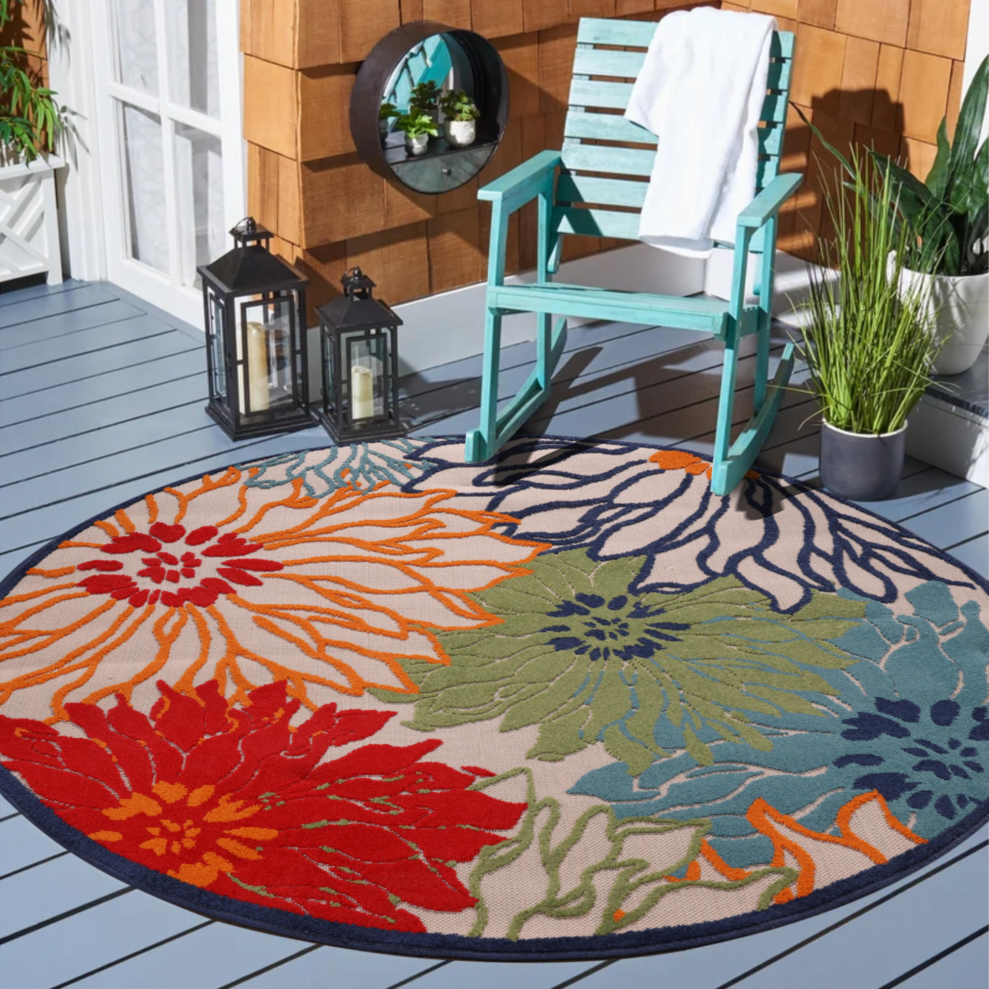 OUTDOORTEPPICH 120 cm Floral Rot - Rot, LIFESTYLE, Kunststoff/Textil (120cm)