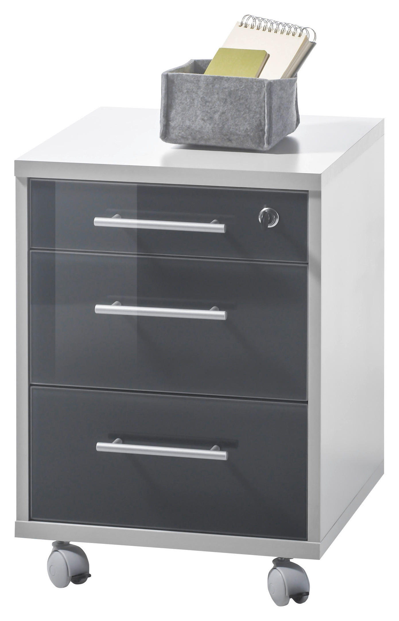ROLLCONTAINER 40/56/40 cm - Silberfarben/Hellgrau, Design, Glas/Holzwerkstoff (40/56/40cm) - MID.YOU