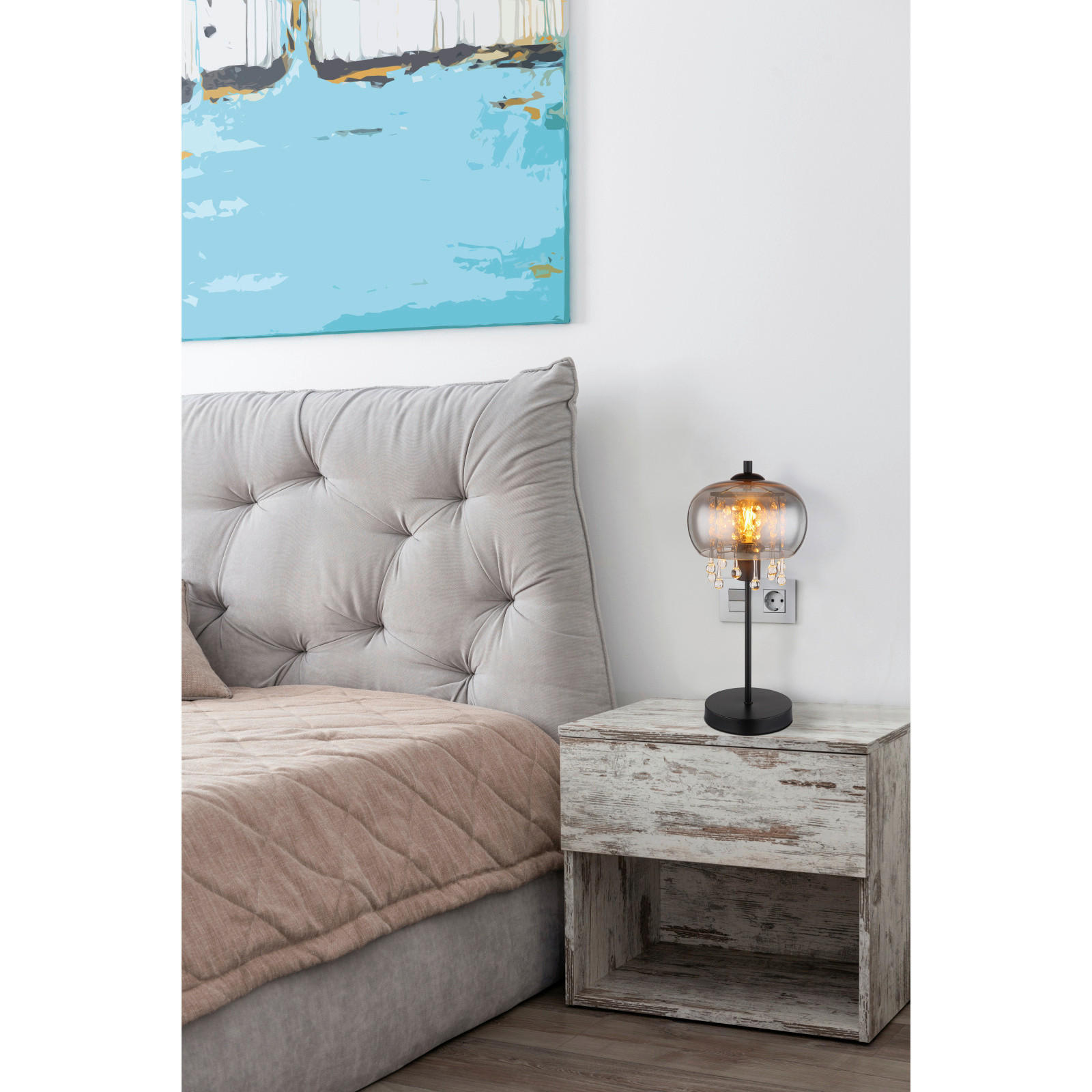 STOLNÍ LAMPA, E27, 21/45 cm  - černá, Lifestyle, kov/sklo (21/45cm) - Globo