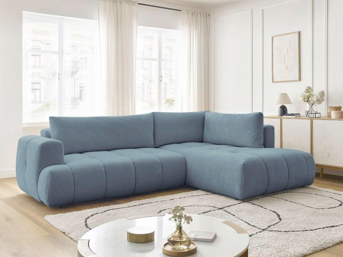 ECKSCHLAFSOFA FUJI Leinenoptik Hellblau  inkl.  - Schwarz/Hellblau, MODERN, Kunststoff/Textil (282/204cm)