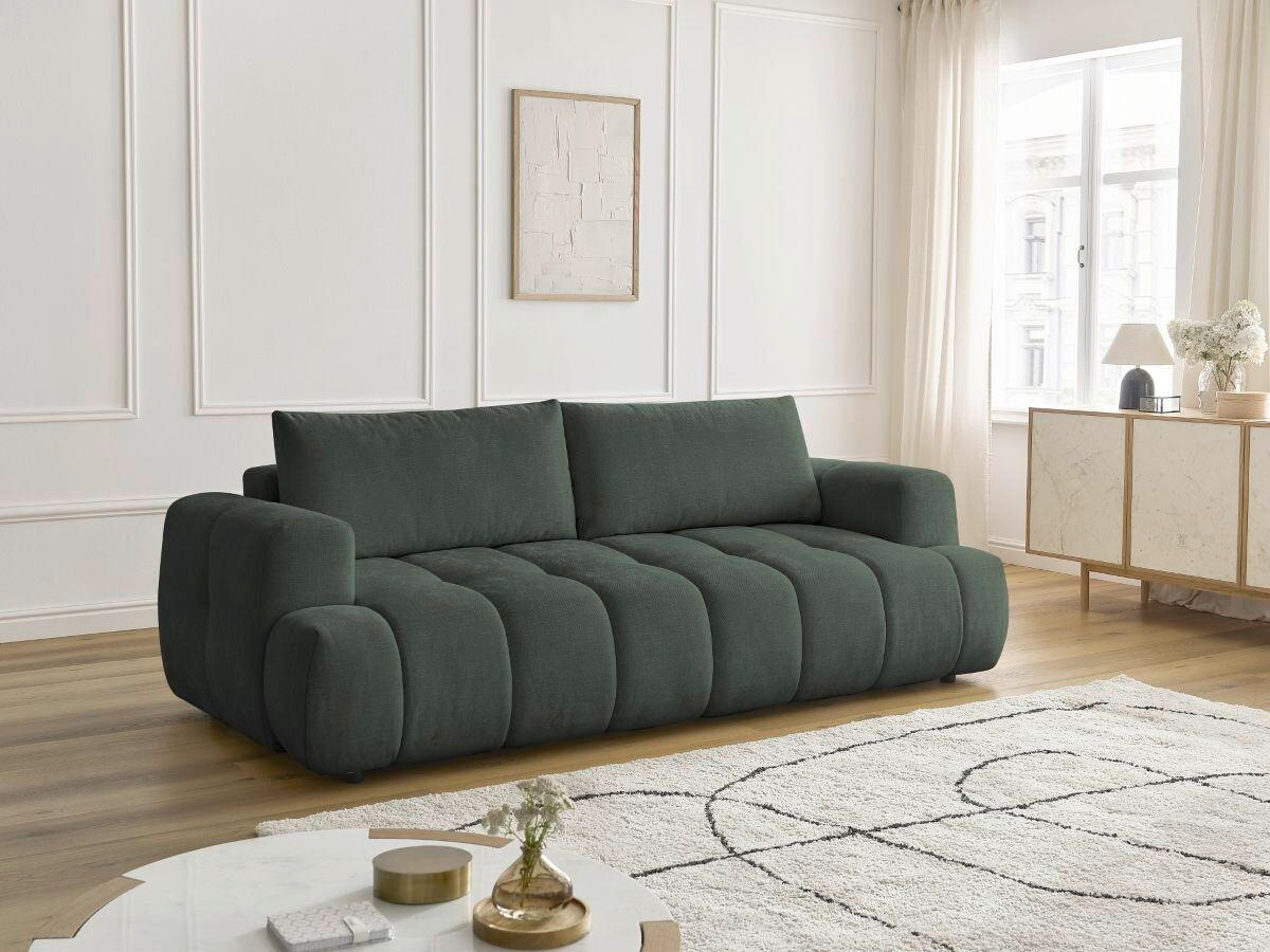 SCHLAFSOFA FUJI Leinenoptik Grün  inkl.  - Schwarz/Grün, MODERN, Kunststoff/Textil (251/113/88cm)